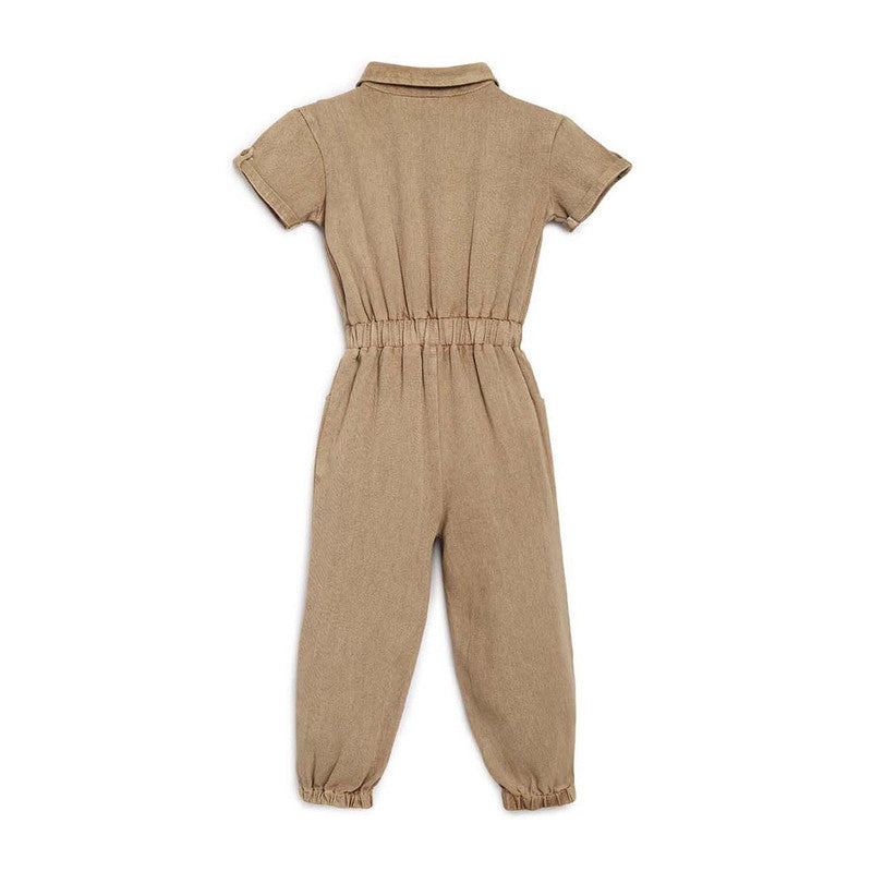 Cotton Twill Jumpsuit for Kids | Brown