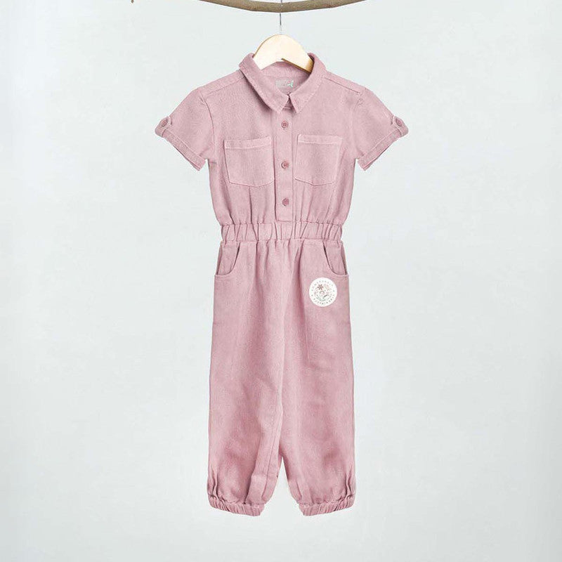 Cotton Twill Jumpsuit for Kids | Pink