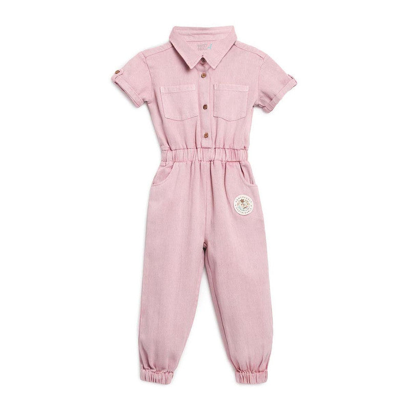 Cotton Twill Jumpsuit for Kids | Pink