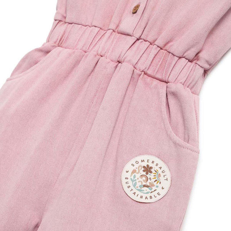 Cotton Twill Jumpsuit for Kids | Pink