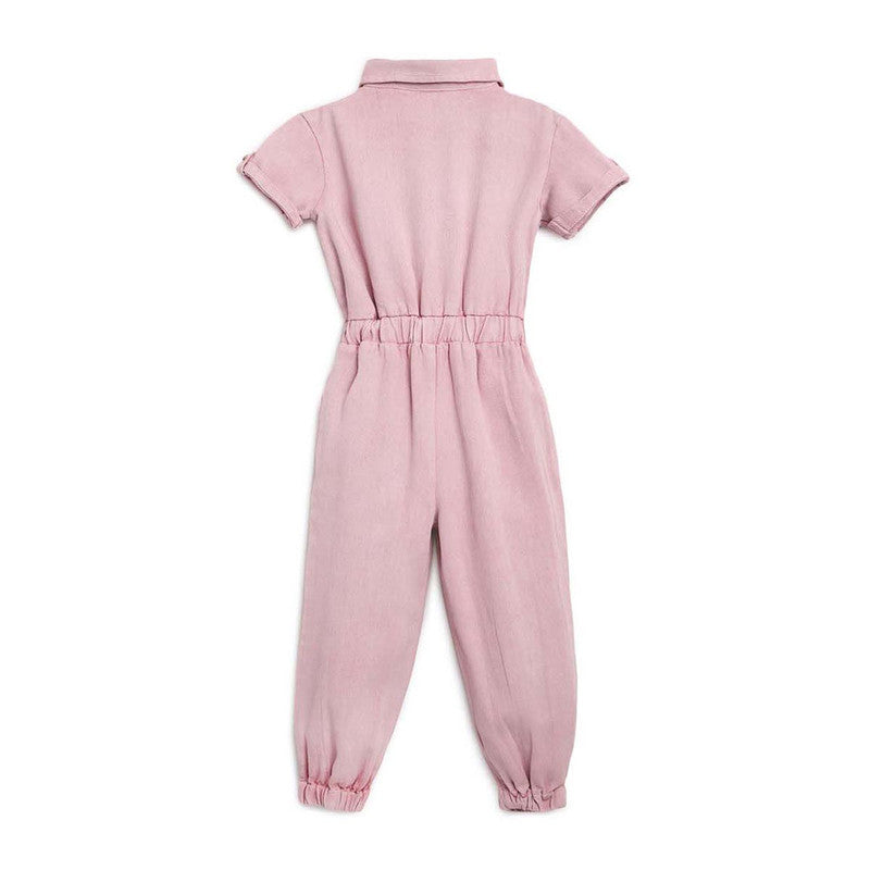 Cotton Twill Jumpsuit for Kids | Pink