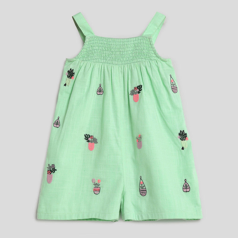 Cotton Romper | Embroidered | Green