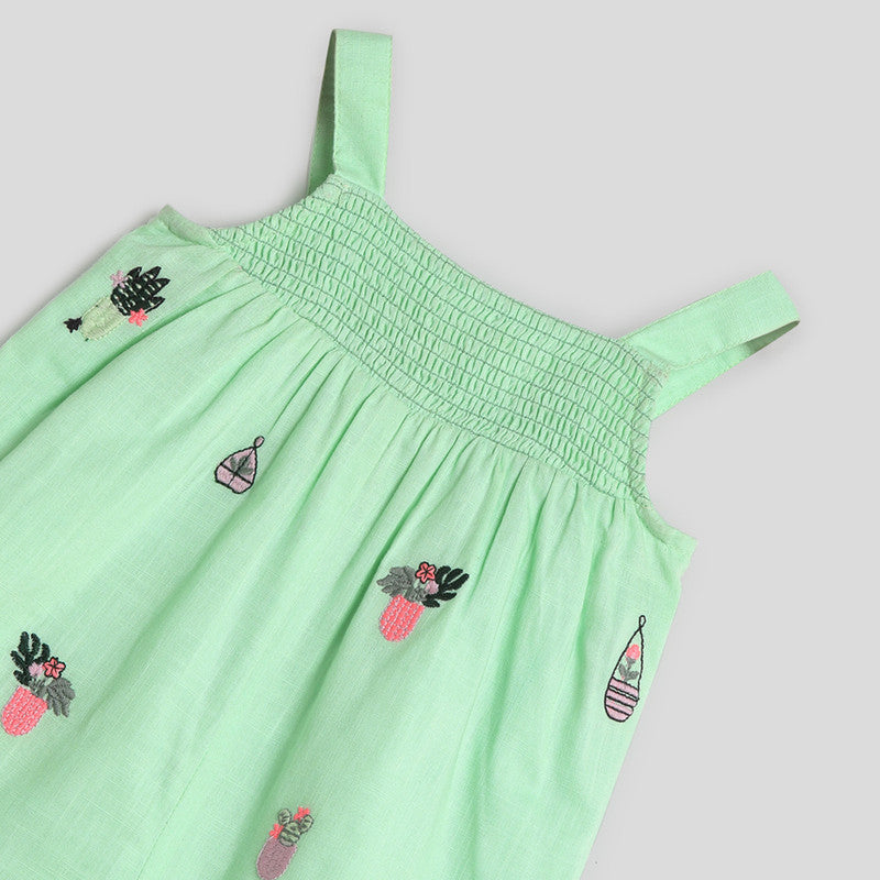 Cotton Romper | Embroidered | Green