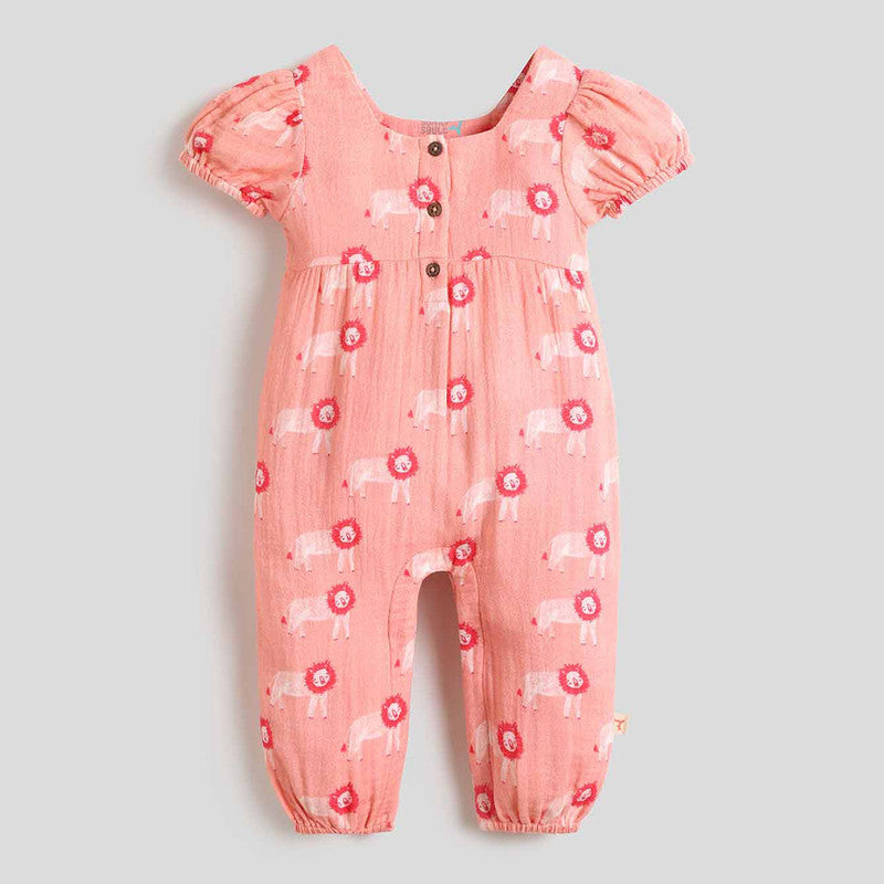 Cotton Romper For Girls | Lion Printed | Pink