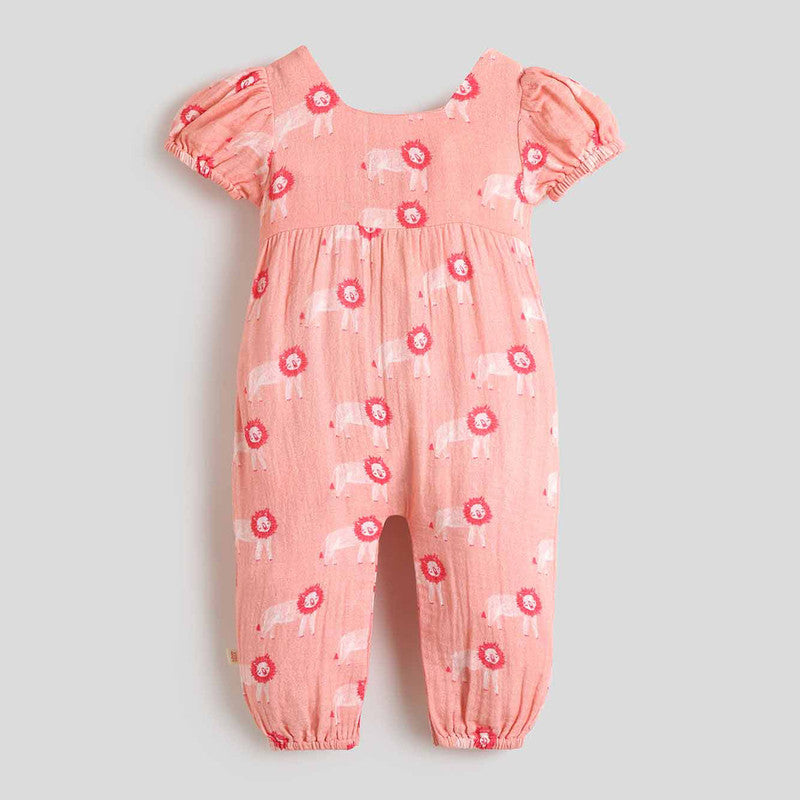 Cotton Romper For Girls | Lion Printed | Pink