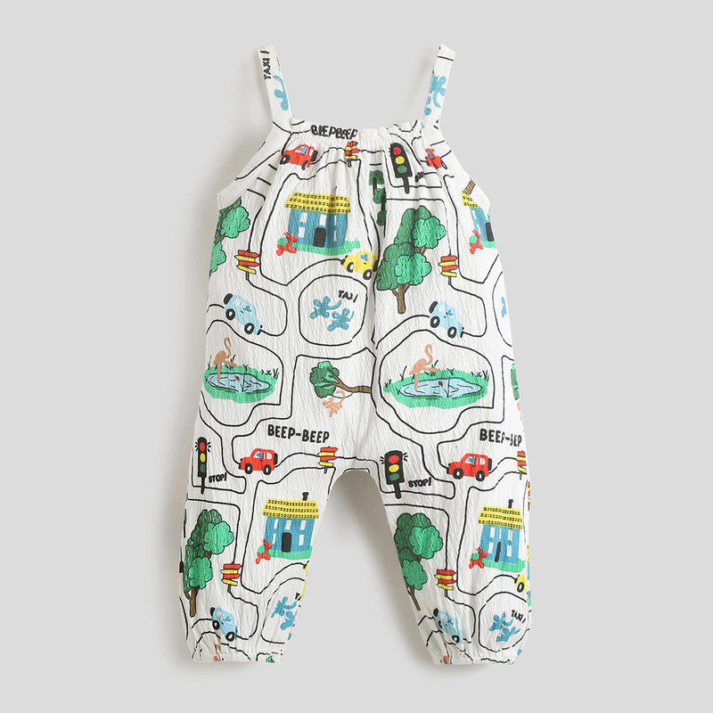 Cotton Romper For Girls | Beep Beep Printed | Off-White