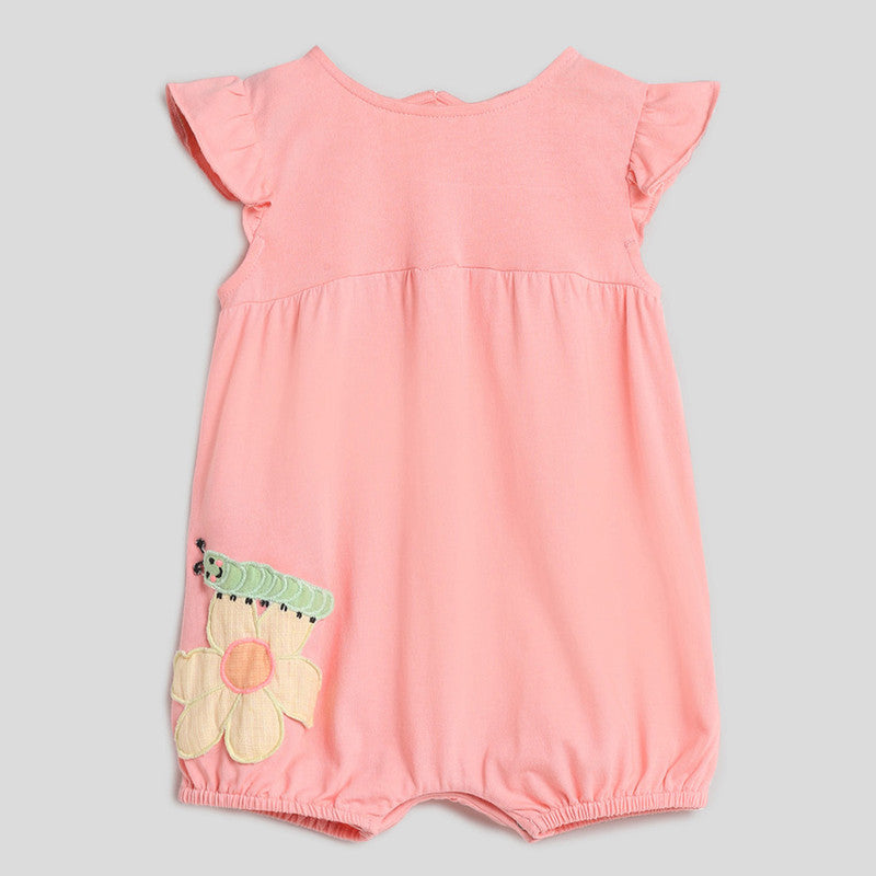 Cotton Baby Romper | Flower Caterpillar | Embroidery | Pink