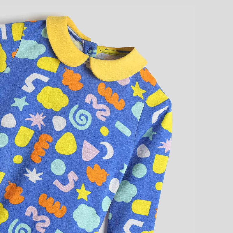 Cotton Sleepsuit For Girls | Crazy Shapes | Blue