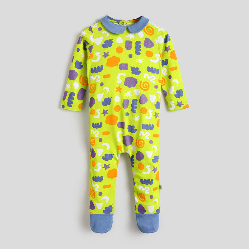 Cotton Sleepsuit For Girls | Crazy Shapes | Green