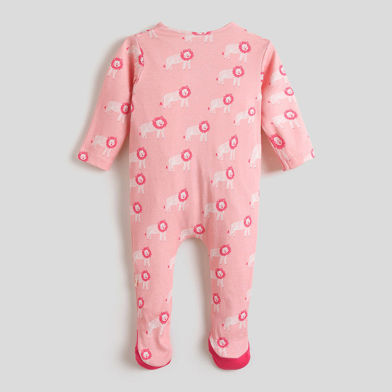 Cotton Sleepsuit For Baby | Lion Wrapover | Pink