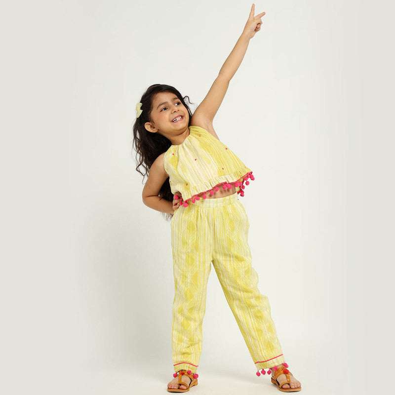 Cotton Top & Pants Set | Daffodil Embroidery | Yellow