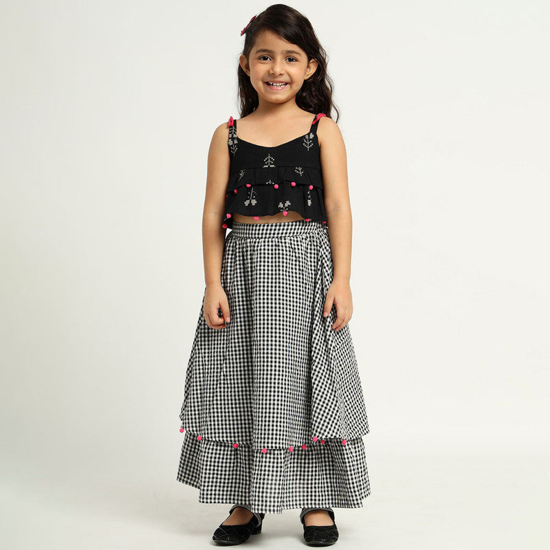 Cotton Skirt With Tulip Top For Girls | Black