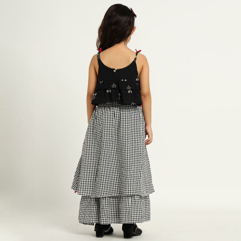 Cotton Skirt With Tulip Top For Girls | Black