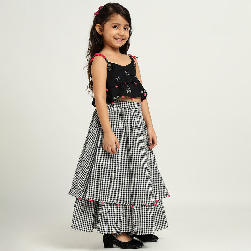 Cotton Skirt With Tulip Top For Girls | Black