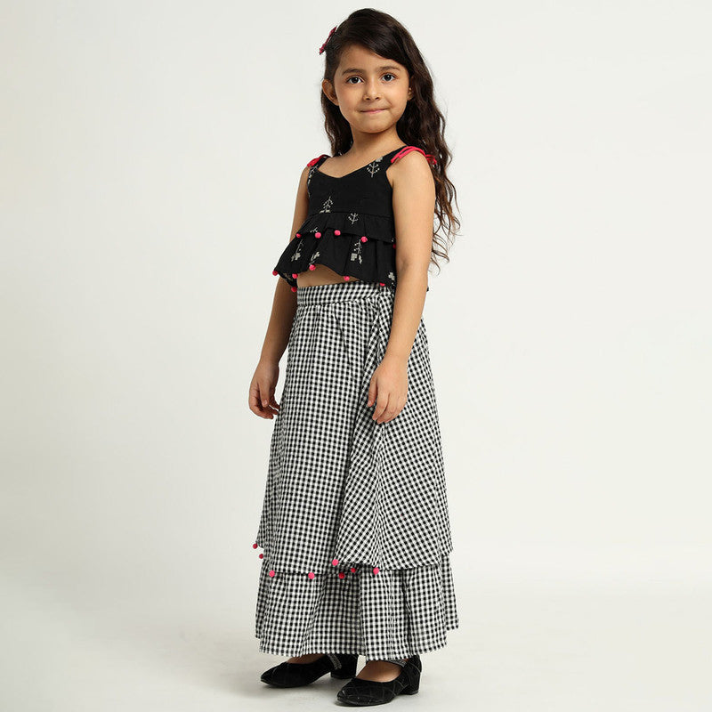 Cotton Skirt With Tulip Top For Girls | Black