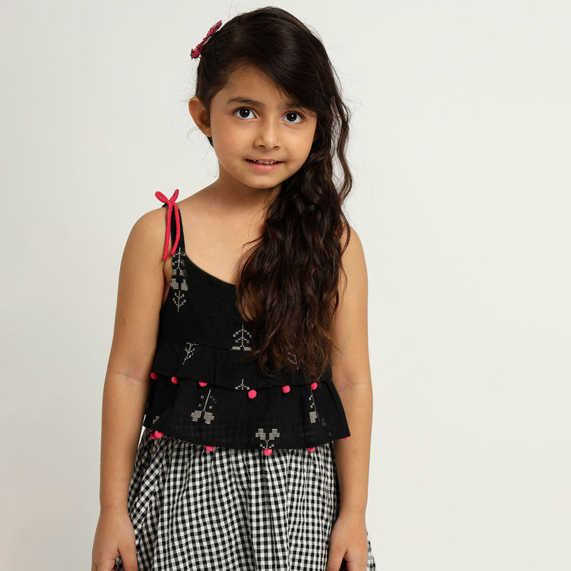 Cotton Skirt With Tulip Top For Girls | Black