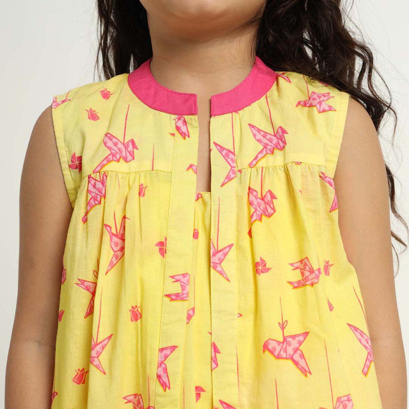 Cotton Kurta Set With Shrug For Girls | Paper Bird | Yellow