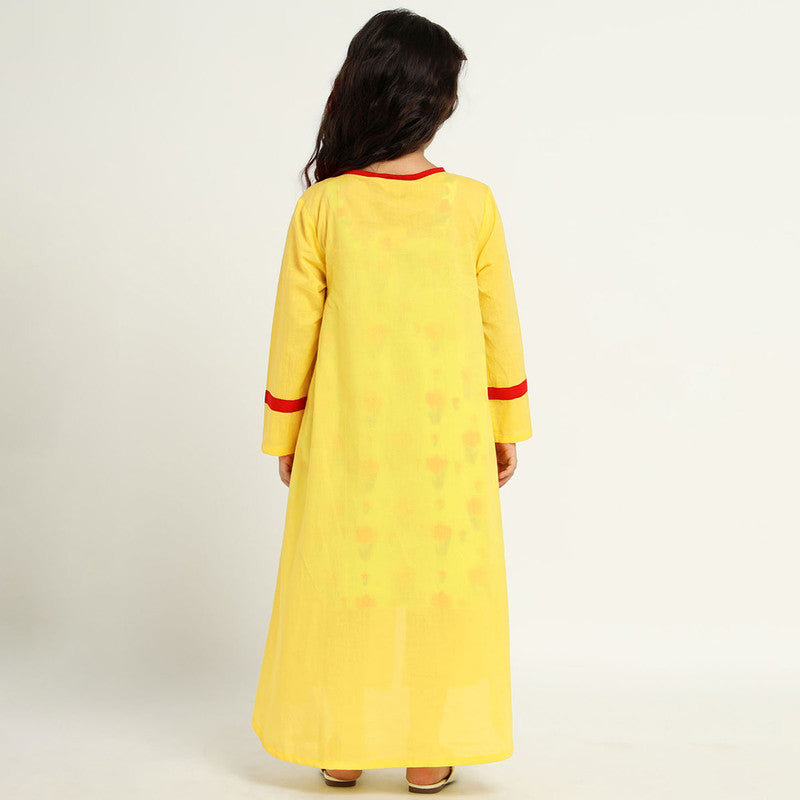 Cotton Tulip Dress With Shrug For Girls | Yellow