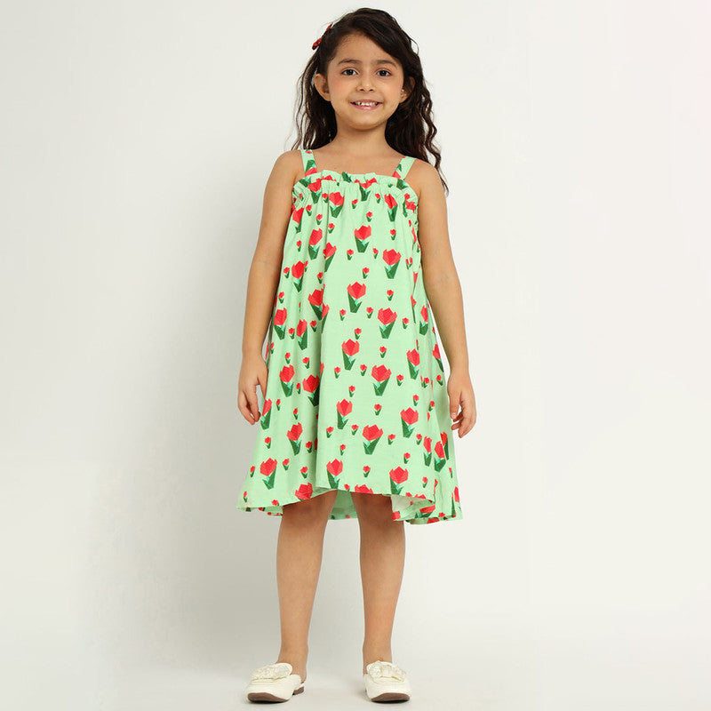 Cotton Tulip Dress With Shrug For Girls | Yellow