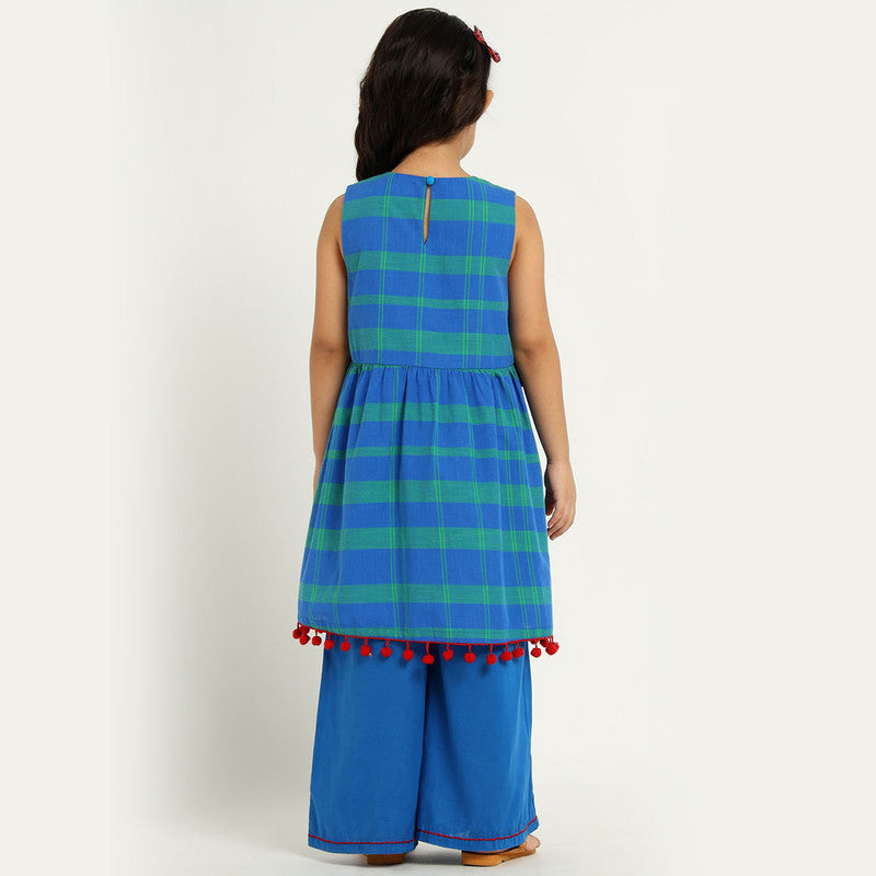 Cotton Frock Kurta Palazzo Set For Girls | Blue