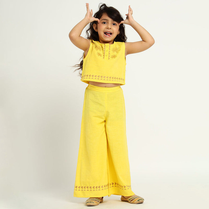 Cotton Top & Palazzo Set For Girls | Marigold | Yellow