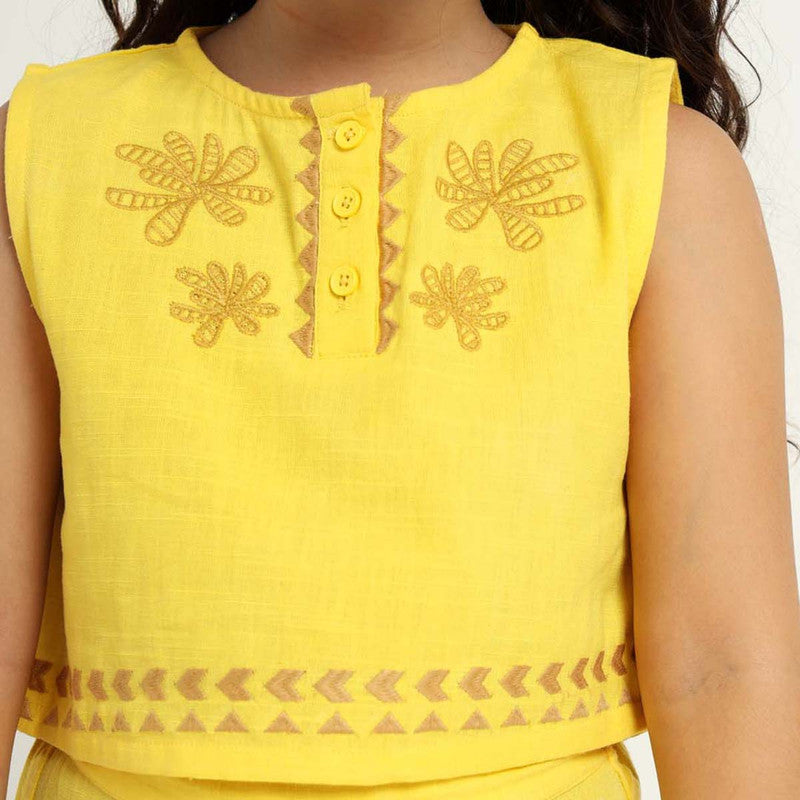 Cotton Top & Palazzo Set For Girls | Marigold | Yellow