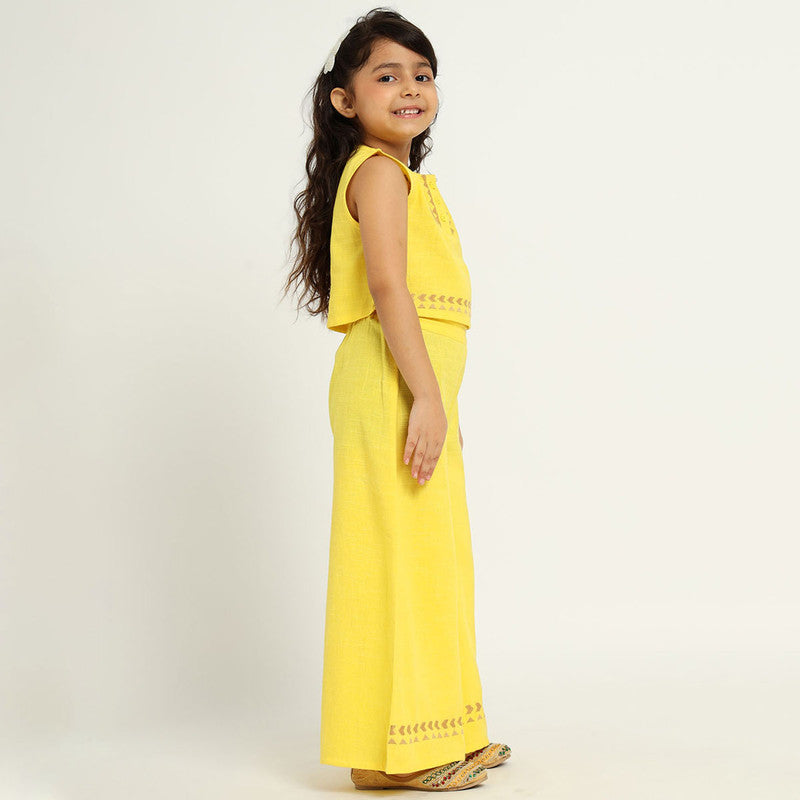 Cotton Top & Palazzo Set For Girls | Marigold | Yellow