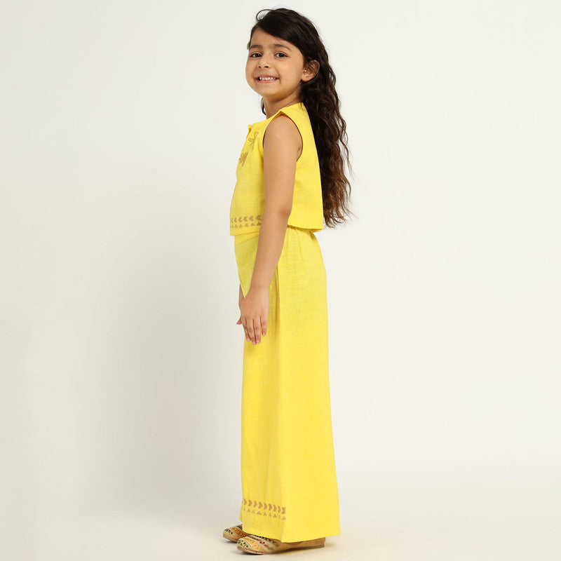 Cotton Top & Palazzo Set For Girls | Marigold | Yellow