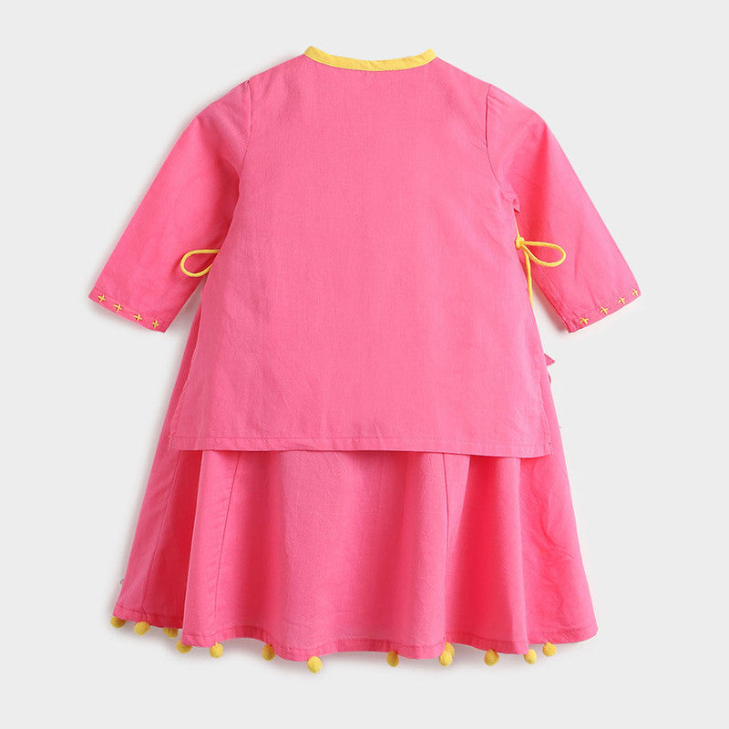 Cotton Dress For Baby | Beaded Haathi | Pink