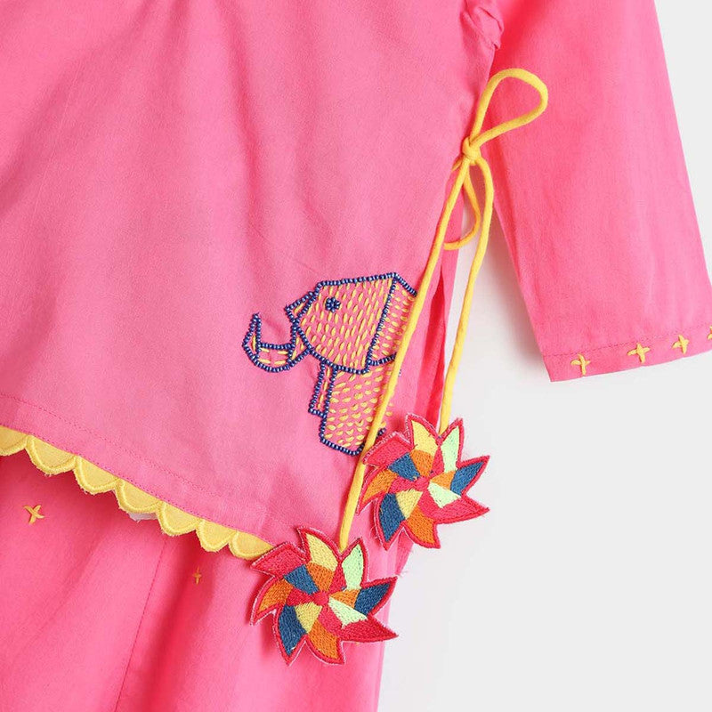 Cotton Dress For Baby | Beaded Haathi | Pink