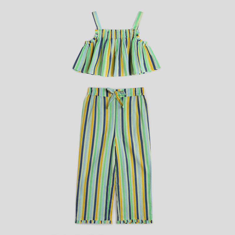 Cotton Stripe Co ord Set | Green