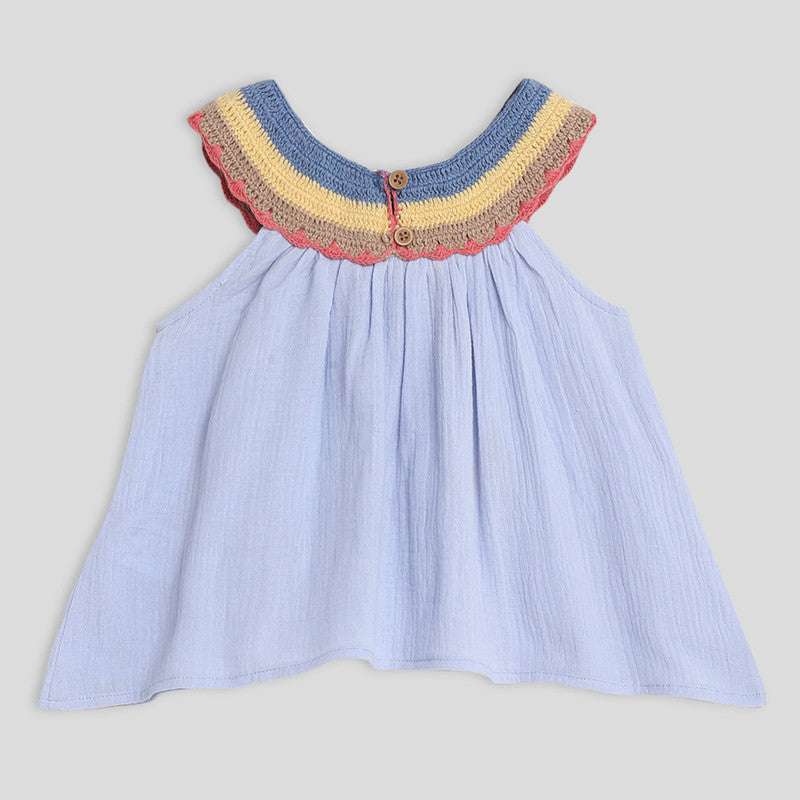 Cotton Top for Girls | Sky Crochet Flouncy | Blue