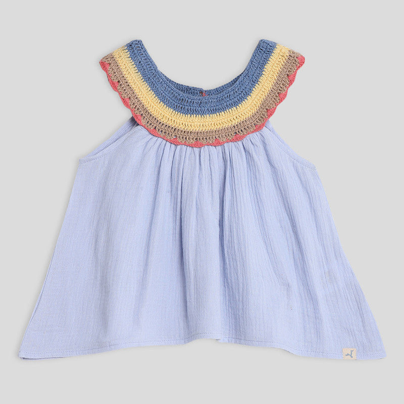 Cotton Top for Girls | Sky Crochet Flouncy | Blue