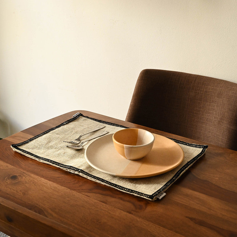 Jute Table Mat | Black Lace | Beige | Set of 4