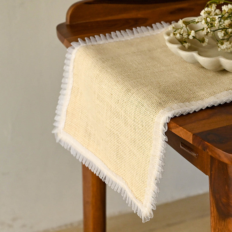 Jute Table Runner | Organza Lace | Light Beige