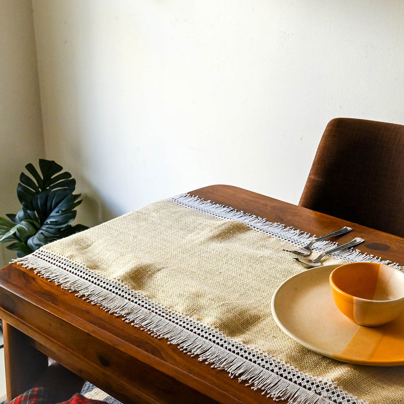 Jute Table Runner | Delicate Lace | Light Beige