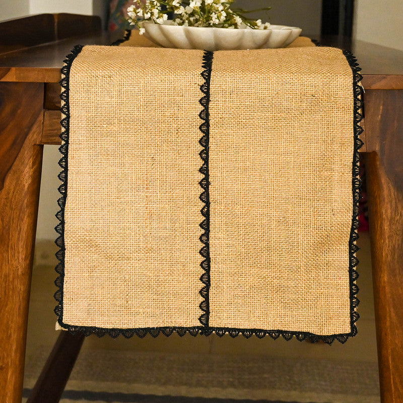 Jute Table Runner | Black Lace | Tan