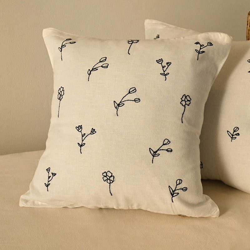 Cotton Cushion Cover | Flower | White | 16x16 inches