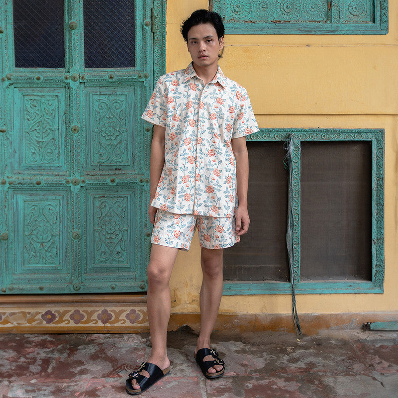 Kala Cotton Shorts For Men | Block Printed | Rust-Blue