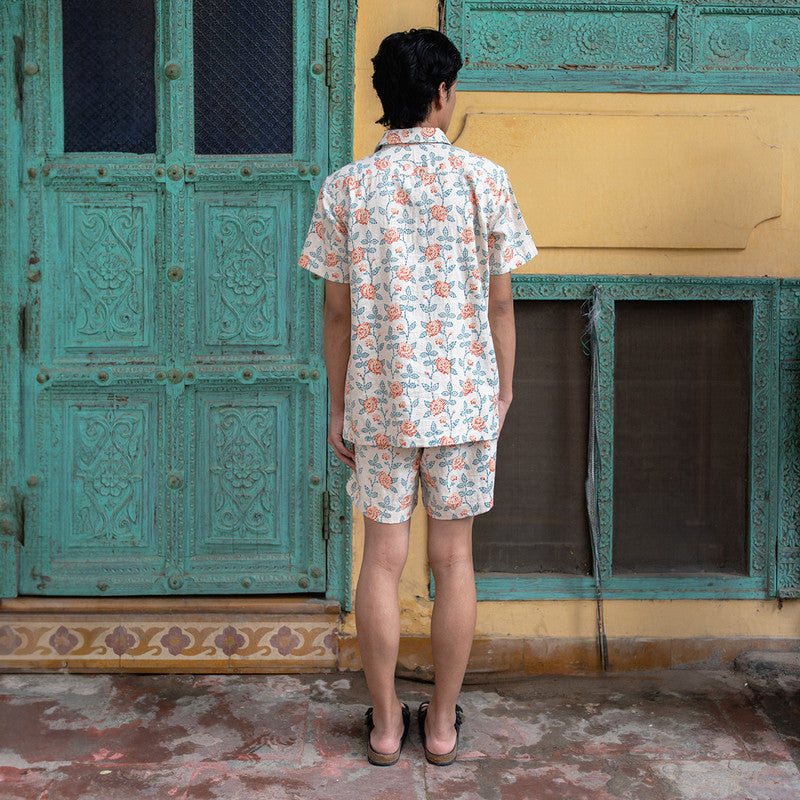 Kala Cotton Shorts For Men | Block Printed | Rust-Blue