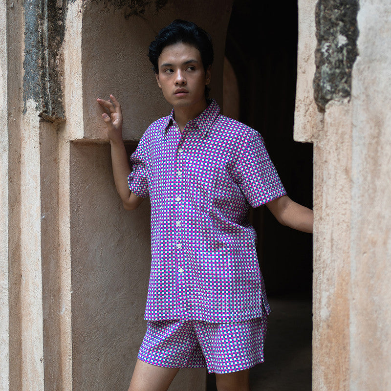 Kala Cotton Shorts For Men | Block Printed | Pink & Blue