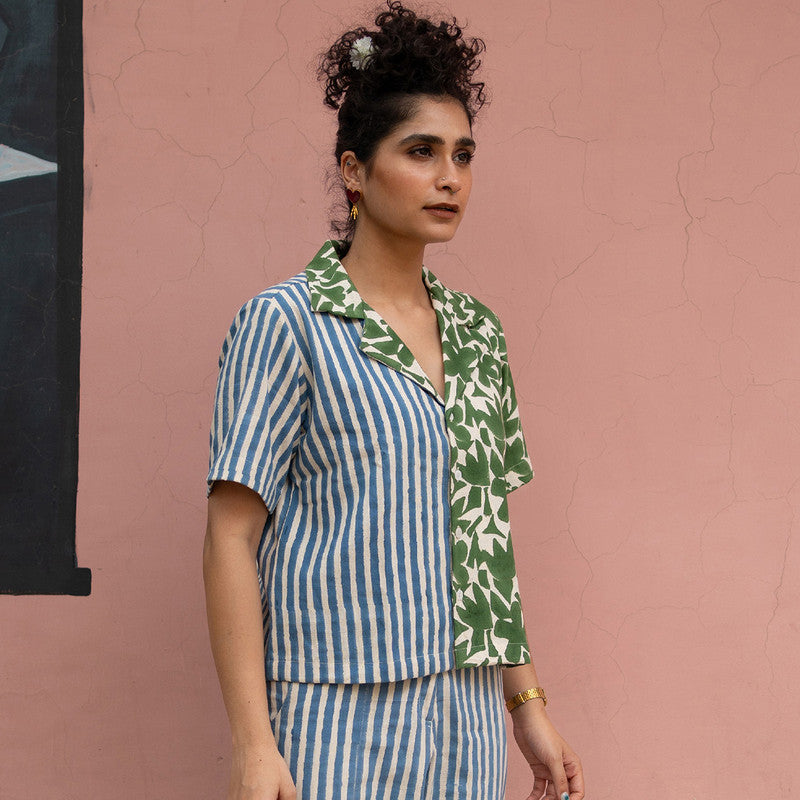 Kala Cotton Shirt For Women | Block Printed | Blue & Green