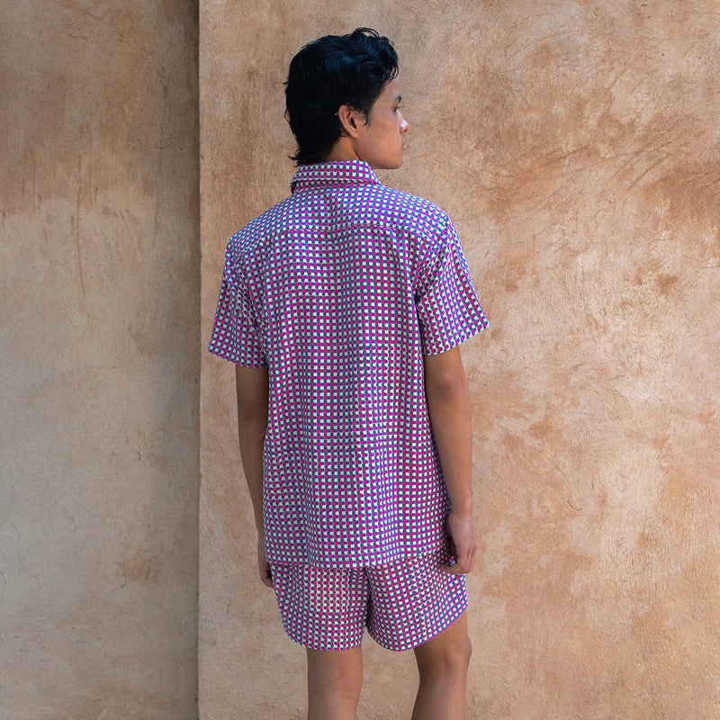 Kala Cotton Shirt For Men | Block Printed | Pink & Blue