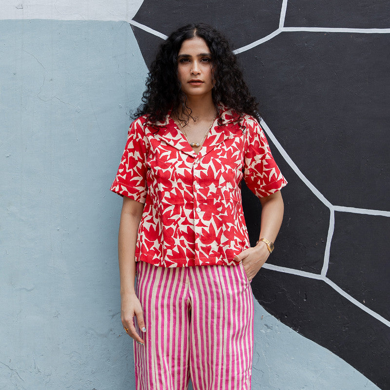 Kala Cotton Shirt For Women | Block Printed | Red