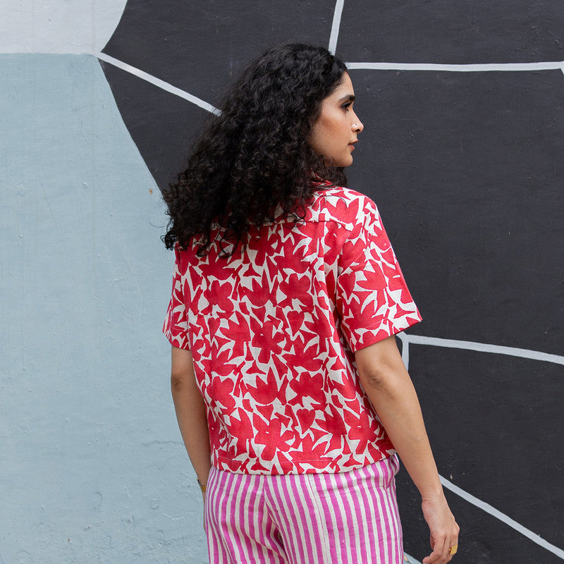 Kala Cotton Shirt For Women | Block Printed | Red