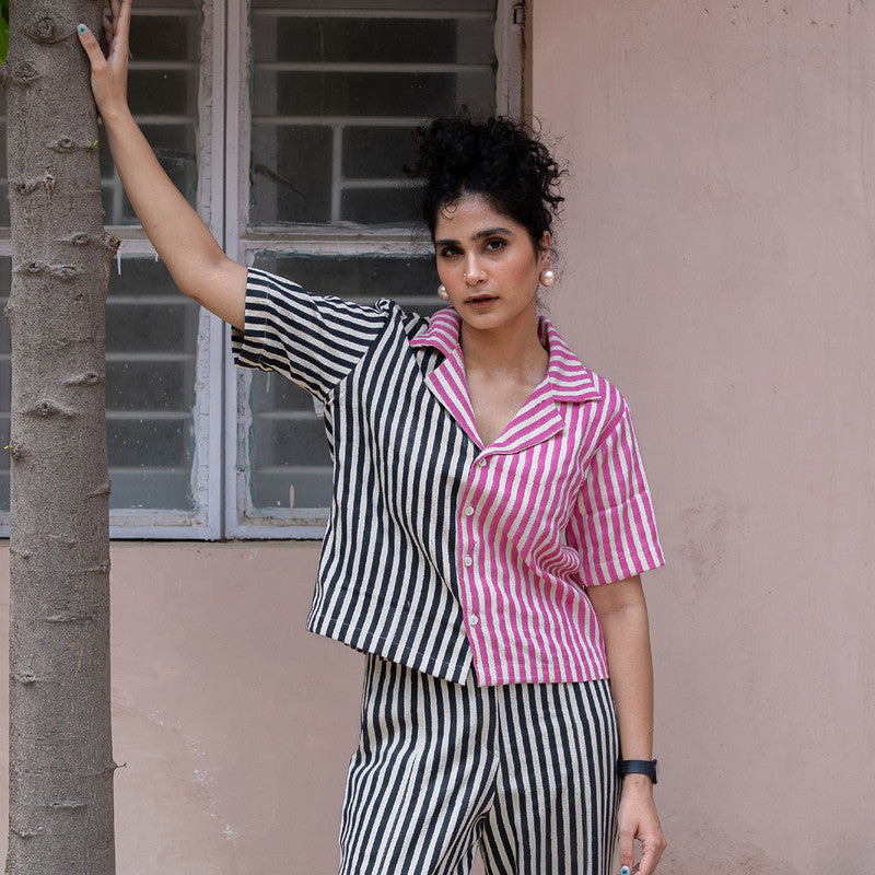 Kala Cotton Shirt For Women | Block Printed | Pink & Black