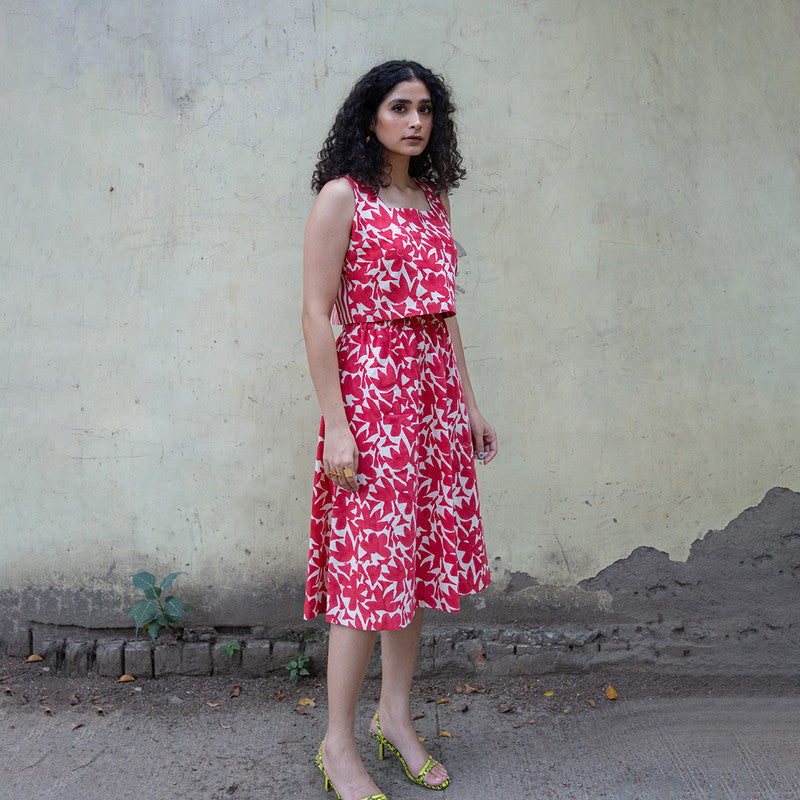 Kala Cotton Midi Skirt For Women | Block Printed | Red