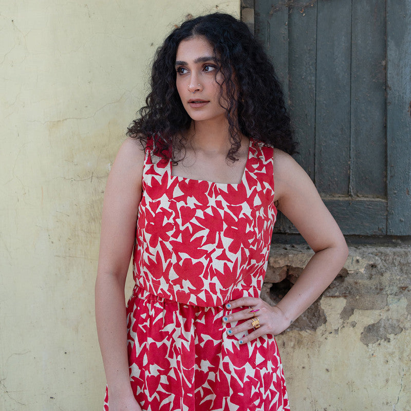 Kala Cotton Crop Top For Women | Block Printed | Red