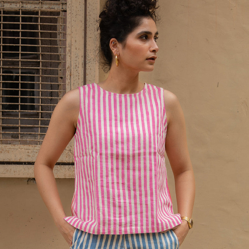 Kala Cotton Top For Women | Block Printed | Pink & Red