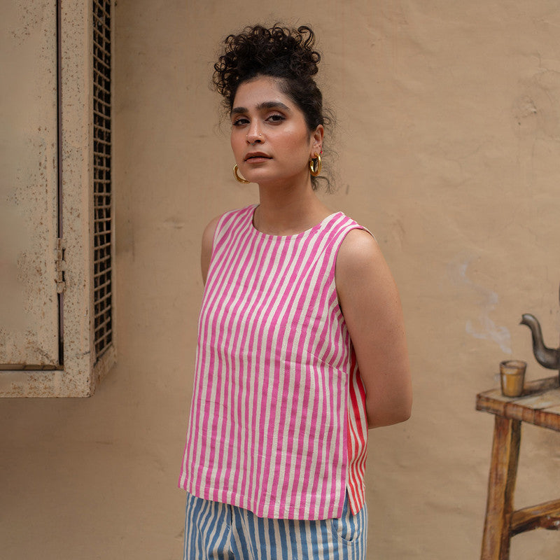 Kala Cotton Top For Women | Block Printed | Pink & Red